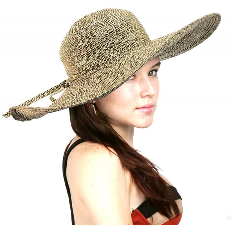 Sun Hats Women's Multicolor Weaved Large Wide Brim Floppy Sun Hat - Wheat Mix - C811AQYHOYB $13.14