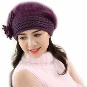 Berets New Women Slouch Baggy Winter Warm Soft Knit Crochet Hat - Purple - CL12N6CP39A $16.89