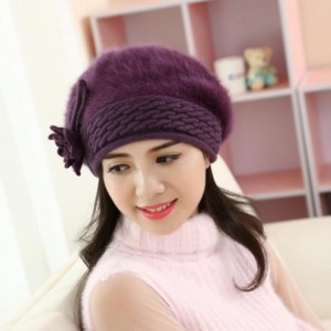 Berets New Women Slouch Baggy Winter Warm Soft Knit Crochet Hat - Purple - CL12N6CP39A $9.11