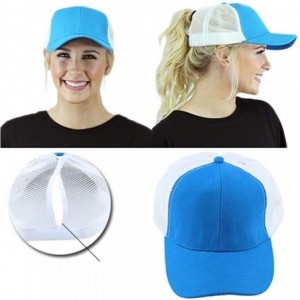 Baseball Caps JP Adjustable High Ponytail Bun Mesh Vented Trucker Baseball Hat Cap - Blue White - C1180ACE86E $10.67