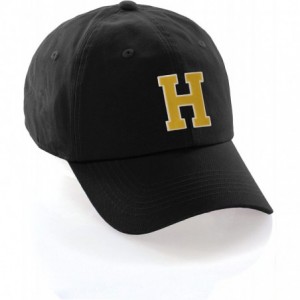 Baseball Caps Customized Letter Intial Baseball Hat A to Z Team Colors- Black Cap White Gold - Letter H - C318ET08YR2 $27.17