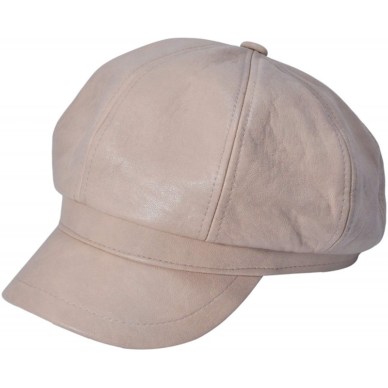 Newsboy Caps Womens PU Leather Newsboy Caps Gatsby Apple Cabbie Hat for Girls - Beige - CZ18Y860DEU $31.96
