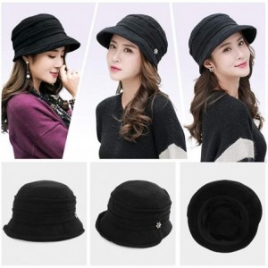 Bucket Hats 30% Wool Felt Black Womens Derby Gatsby Hat 1920s Fedora Winter Bucket Fall Bowler Cloche Beret 55-59cm - CG18KGN...