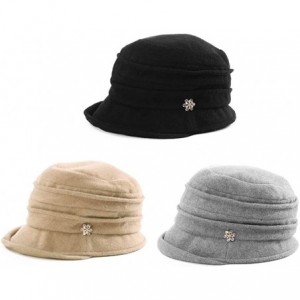 Bucket Hats 30% Wool Felt Black Womens Derby Gatsby Hat 1920s Fedora Winter Bucket Fall Bowler Cloche Beret 55-59cm - CG18KGN...