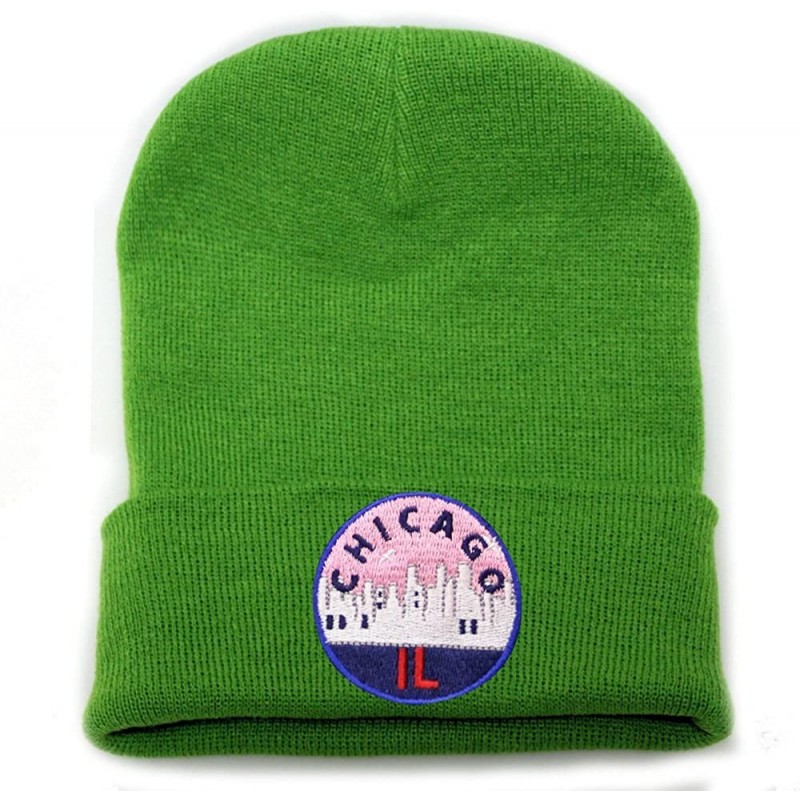 Skullies & Beanies Sk901 Chicago Patch Basic Winter Beanie Hats - Lime - CV1864OWGIG $14.11