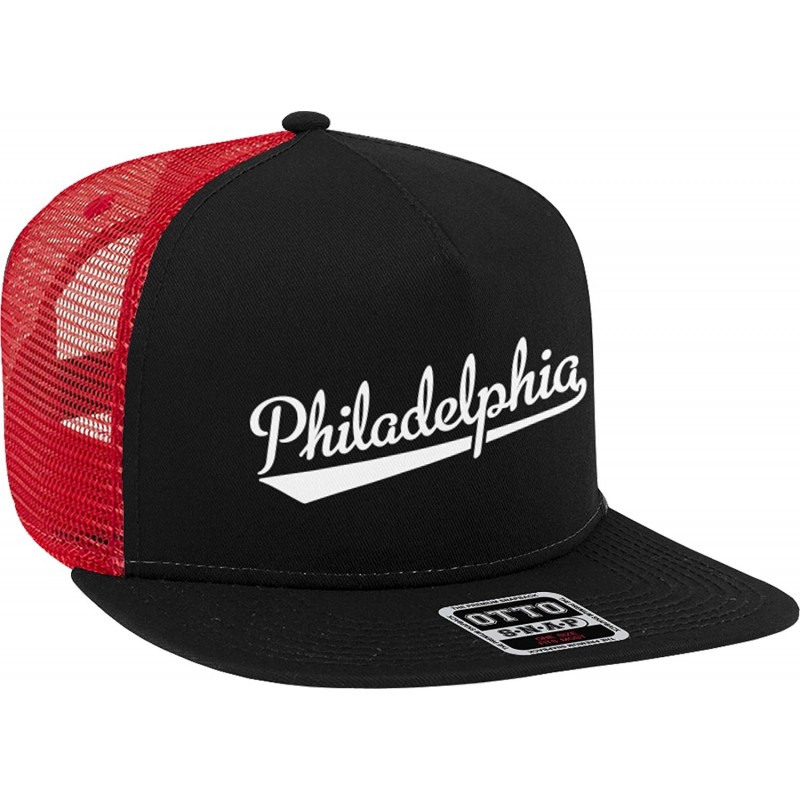 Baseball Caps Philadelphia Script Baseball Font Snapback Trucker Hat - Black/Red - CY18CIWRL0R $12.09