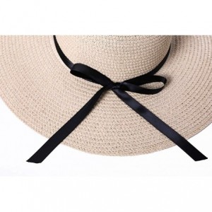 Sun Hats Womens Wide Brim Sun Bowknot Beach Hat Packable Sun Protection Straw Hat UPF50 - Navy - CO18QMQXXHW $12.37