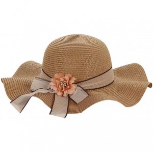 Sun Hats Women's Floppy Straw Hat Wide-Brimmed Sun Hat UV Protection Beach Cap Foldable Flower Bowknot Hats - CB18SZO94NY $21.02