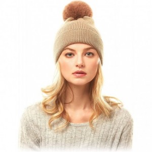 Skullies & Beanies Women's Winter Trendy Warm Faux Fur Pom Pom Fashion Knit Beanie Hats MM3003 - Gold + Gold - CZ18AQG8LCT $2...