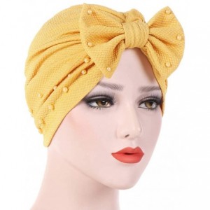 Skullies & Beanies Women Cancer Bow Chemo Hat Beanie Turban Head Wrap Cap with Bowknot - Yellow B - C518HCQ8XO8 $22.49