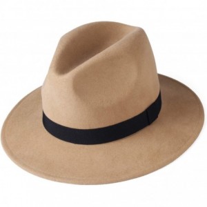 Fedoras Fedora Hats for Men Women 100% Australian Wool Felt Wide Brim Hat Leather Belt Crushable Packable - CG18UCANTAK $57.15
