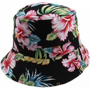 Bucket Hats Unisex Hibiscus Floral Crushable Bucket Hats - Black - CR12GXSF61H $24.46