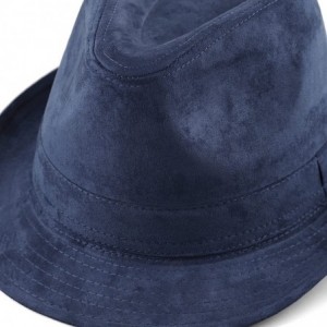 Fedoras Faux Suede Wool Blend Trilby Fedora Hats - Navy - CD18773QSNC $29.27