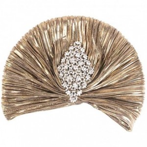 Skullies & Beanies Women's Rhinestones Ruffle Turban Hat Glitter Twist Pleated Hair Wrap Stretch Turban - Gold - C9192KT43DQ ...