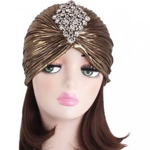 Skullies & Beanies Women's Rhinestones Ruffle Turban Hat Glitter Twist Pleated Hair Wrap Stretch Turban - Gold - C9192KT43DQ ...