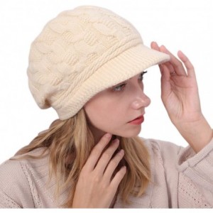 Newsboy Caps Women Warm Caps Beret Newsboy Winter Cap Snow Ski Outdoor Twist Knitted Hat with Visor - A-beige - CU18Z5TH9SU $...