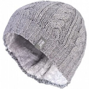 Skullies & Beanies Women's Thermal Fleece Cable Knit Winter Hat 3.4 Tog - One Size - Light Grey - CK1225SGEX3 $41.89