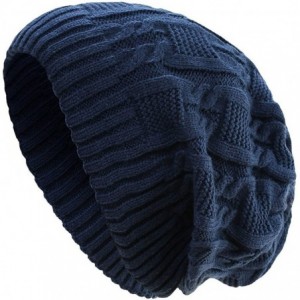 Skullies & Beanies Women Thick Slouchy Knit Winter Hat Oversized Baggy Long Beanie Cap - Navy Blue - CM12MYVZRA2 $27.25