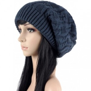 Skullies & Beanies Women Thick Slouchy Knit Winter Hat Oversized Baggy Long Beanie Cap - Navy Blue - CM12MYVZRA2 $15.43