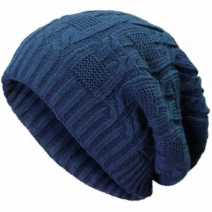 Skullies & Beanies Women Thick Slouchy Knit Winter Hat Oversized Baggy Long Beanie Cap - Navy Blue - CM12MYVZRA2 $15.43