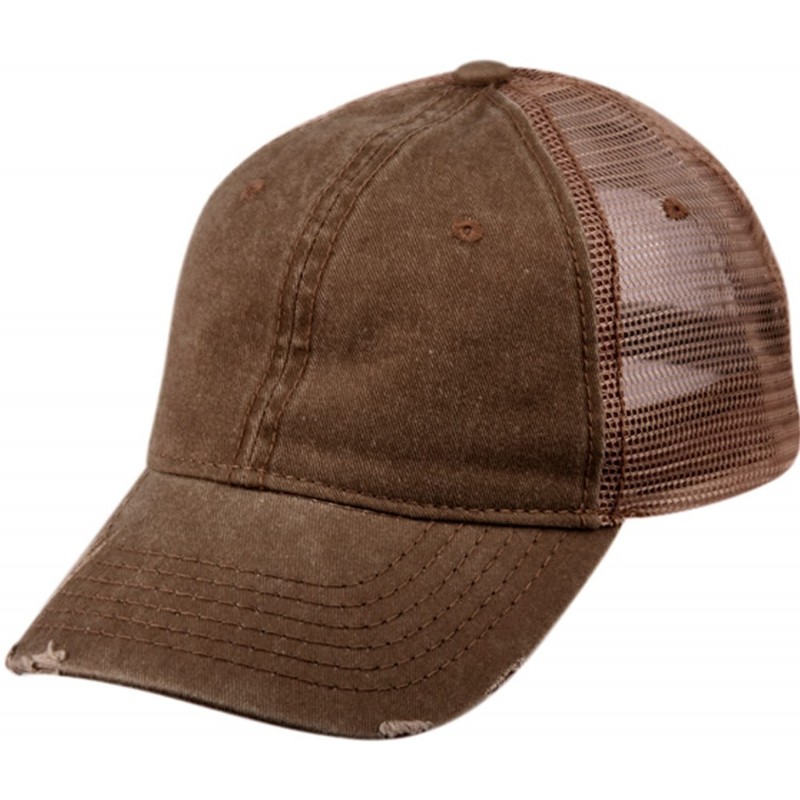 Baseball Caps Low Profile Unstructured HAT Twill Distressed MESH Trucker CAPS - Brown - CF12NV8PJAU $24.18
