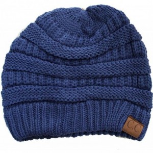 Skullies & Beanies Trendy Warm Chunky Soft Stretch Cable Knit Beanie Skull Cap Hat - Dark Denim - CJ185R3A03X $19.46