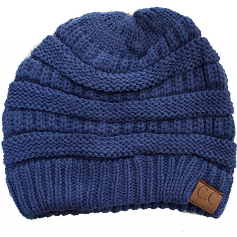 Skullies & Beanies Trendy Warm Chunky Soft Stretch Cable Knit Beanie Skull Cap Hat - Dark Denim - CJ185R3A03X $10.78
