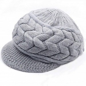 Berets Women Beanie Hat Braid Knitting Brim Crochet Skull Cap with Visor Cabbie Cap - Z-grey - CT188ET9I3O $19.52