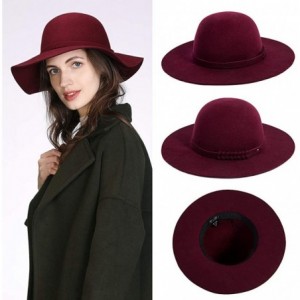 Fedoras Womens 100% Wool Felt Fedora Hat Wide Brim Floppy/Porkpie Style - 16078burgundy - C318IL9T6EI $27.56