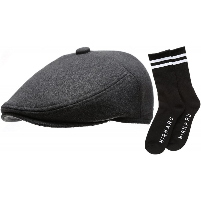 Newsboy Caps Men's Premium 100% Melton Wool 5 Panels Ivy Hat with Socks. - Charcoal - CB12I5FC8XZ $18.29