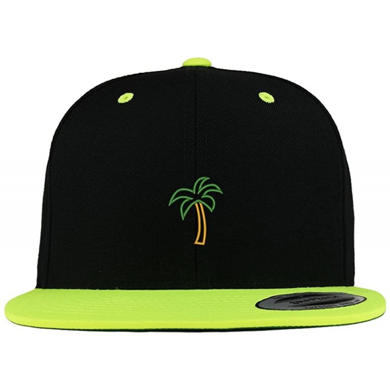 Baseball Caps Palm Tree Embroidered Premium 2-Tone Flat Bill Snapback Cap - Black Green - CM185YMQ3L7 $35.87