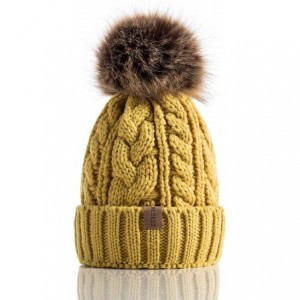 Skullies & Beanies Women Winter Pompom Beanie Hat with Warm Fleece Lined- Thick Slouchy Snow Knit Skull Ski Cap - 1 Yellow - ...