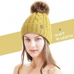 Skullies & Beanies Women Winter Pompom Beanie Hat with Warm Fleece Lined- Thick Slouchy Snow Knit Skull Ski Cap - 1 Yellow - ...