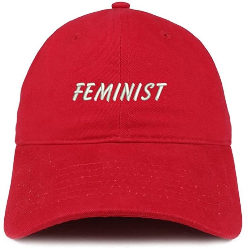 Baseball Caps Feminist Embroidered Brushed Cotton Adjustable Cap - Red - CP12N7B2SCI $18.86
