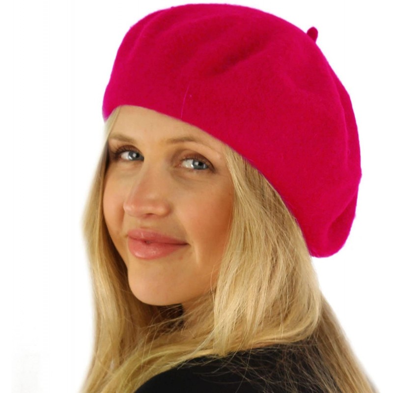 Berets Classic Winter 100% Wool Warm French Art Basque Beret Tam Beanie Hat Cap Hot Pink - CP18654MCO6 $11.79