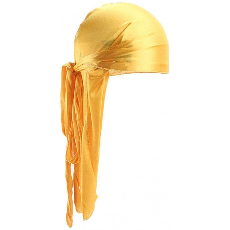 Skullies & Beanies Durag Headwear Pirate Cap for Men Women Unisex Solid Color Turban Chemo Hat Headband - Yellow - CB18LW935R...