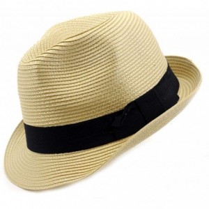 Fedoras Fashionable Unisex Solid Band Color Casual Polyester Fedora Hat - Natural - CE11L7PVE31 $20.05