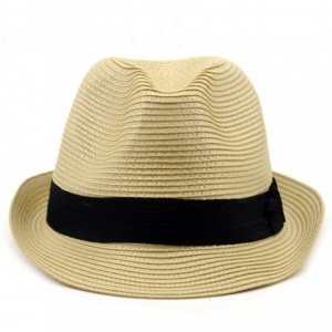 Fedoras Fashionable Unisex Solid Band Color Casual Polyester Fedora Hat - Natural - CE11L7PVE31 $11.42