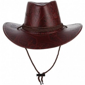 Cowboy Hats Men Women's Western PU Leather Cowboy Hat Wide Brim Outback Hat UV Protection - Wine Red - C718QTKK72H $7.75