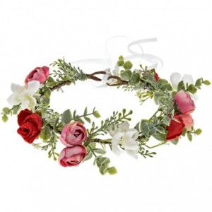 Headbands Boho Flower Headband Floral Garland Crown Wedding Festival Party Headpiece - Green/Red Pink - CS1944Z3OAM $30.36
