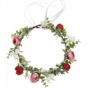 Headbands Boho Flower Headband Floral Garland Crown Wedding Festival Party Headpiece - Green/Red Pink - CS1944Z3OAM $15.01