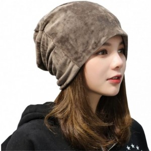 Skullies & Beanies Women's Velvet Beanies Winter Korean Fashion Hats Cap Warm Stretch Skully - Khaki - CG186Q857WW $24.41