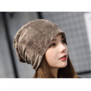 Skullies & Beanies Women's Velvet Beanies Winter Korean Fashion Hats Cap Warm Stretch Skully - Khaki - CG186Q857WW $10.25