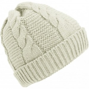 Skullies & Beanies Ladies/Womens Cable Knit Fleece Lined Winter Beanie Hat - Cream - CQ120EELLP1 $7.74