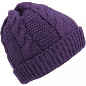 Skullies & Beanies Ladies/Womens Cable Knit Fleece Lined Winter Beanie Hat - Cream - CQ120EELLP1 $7.74