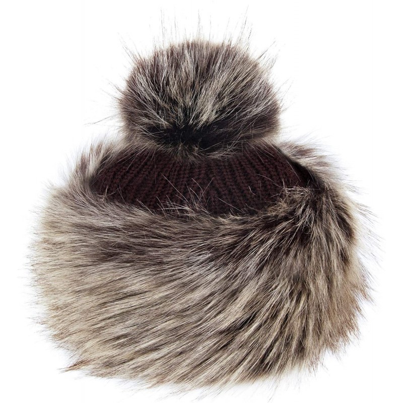 Skullies & Beanies Faux Fur Russian Hat for Women - Warm & Fun Fur Cuff Hat with Pom Pom - Hazel Wolf - CL12LUKMS2N $25.23