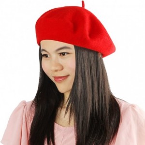 Berets French Beret- Lightweight Casual Classic Solid Color Wool Beret - Red - CB12JKNSWWR $23.10
