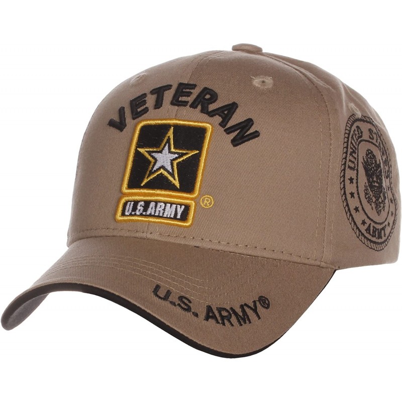 Baseball Caps US Army Official License Structured Front Side Back and Visor Embroidered Hat Cap - Veteran Camel - CU12GF9CEZP...
