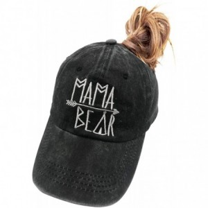 Baseball Caps Mama Bear Ponytail Hat Vintage Washed Distressed Baseball Dad Cap for Women - Black - CC18X7UTY85 $31.92