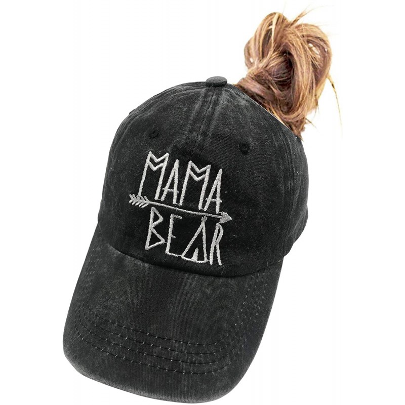 Baseball Caps Mama Bear Ponytail Hat Vintage Washed Distressed Baseball Dad Cap for Women - Black - CC18X7UTY85 $14.19